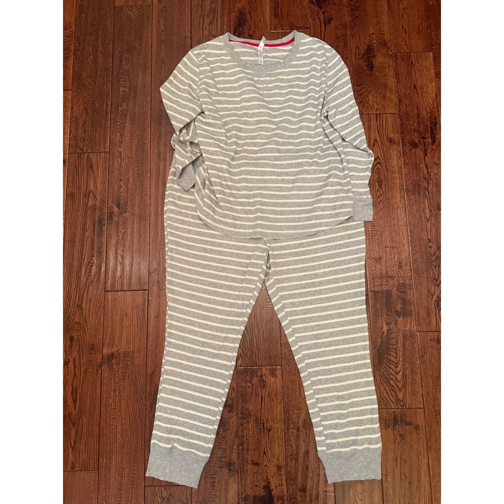 Gilligan & O'Malley Gray White Striped Thermal Pajama Set Women 2X Waffle Knit